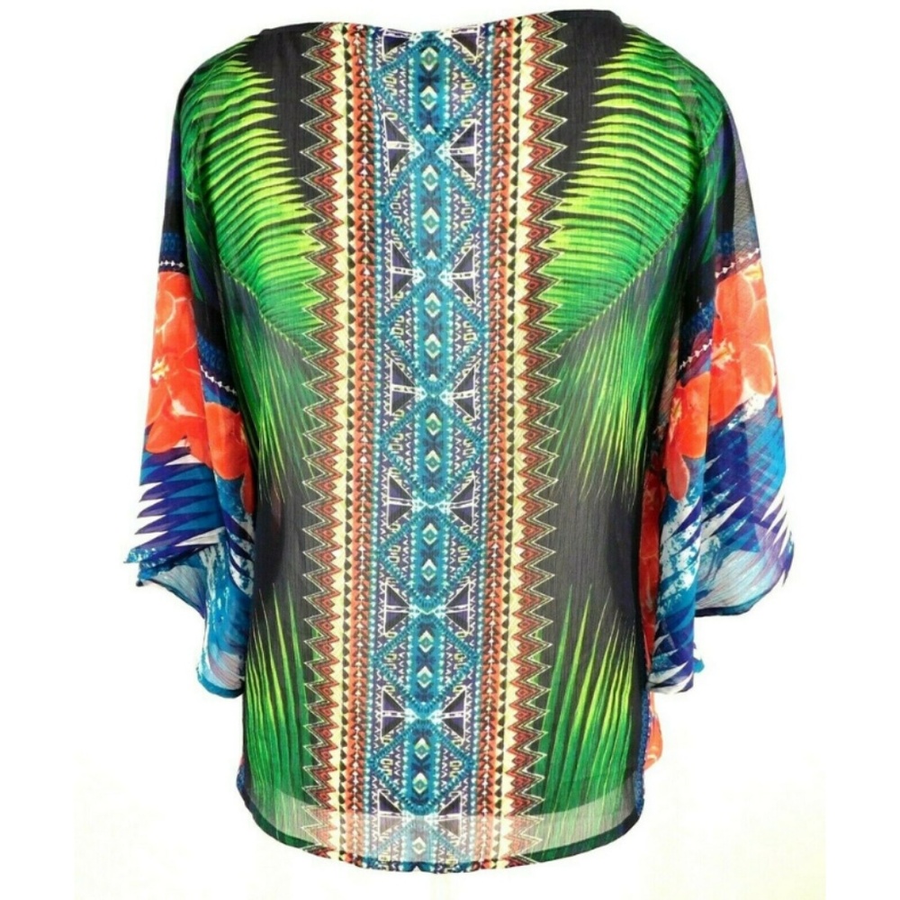 Ruby Rd Top PL Floral Handkerchief Sheer Crew Neck